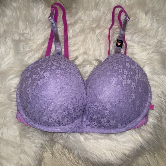 Victorias Secret Padded No Wire Bra Lace Womens 32DD Purple New - Picture 2 of 6